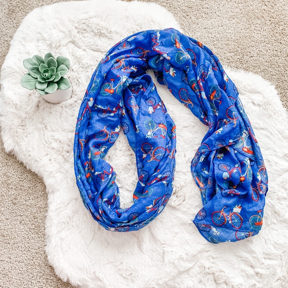 Printed Village Blue Bicycle Oblong Lightweight Scarf